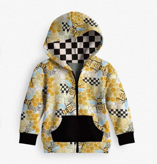 ( Moq 5 ) Preorder Baby Boys Long Sleeves Bee Plaid Hoodie Zipper Pocket Jacket Tops