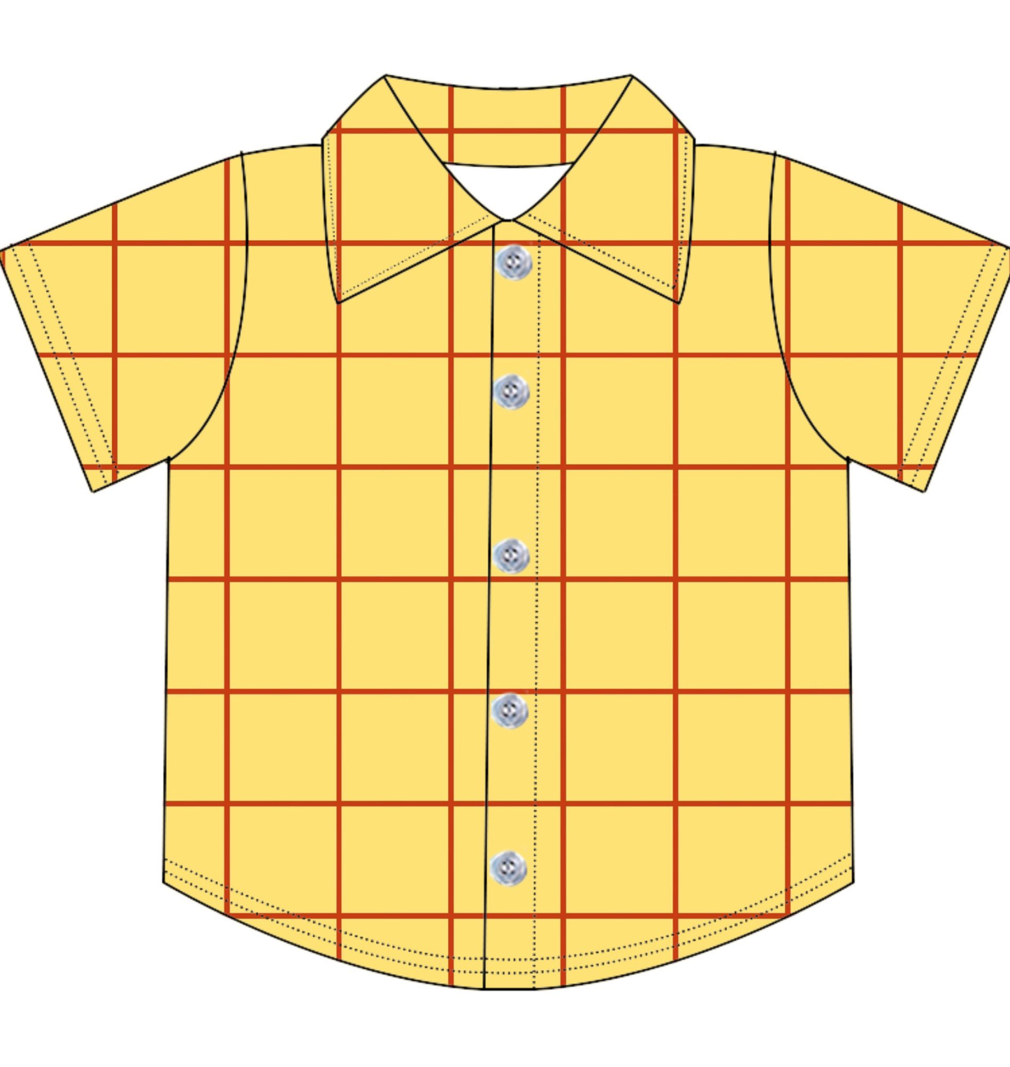 ( Moq 5 ) Preorder Baby Boys Kids Short Sleeves Yellow Plaid Buttons Shirt