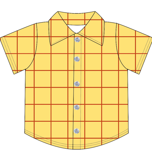 ( Moq 5 ) Preorder Baby Boys Kids Short Sleeves Yellow Plaid Buttons Shirt