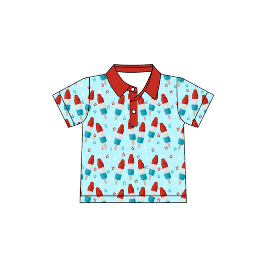 ( Moq 5 ) Preorder Baby Boys Short Sleeves Pocket Popsicles Stars Polo Shirt 4th of July Tops