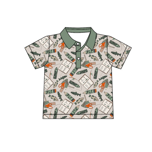 ( Moq 5 ) Preorder Baby Boys Kids Camo Pencil Fishing Pocket Back to School Polo Shirt Tops