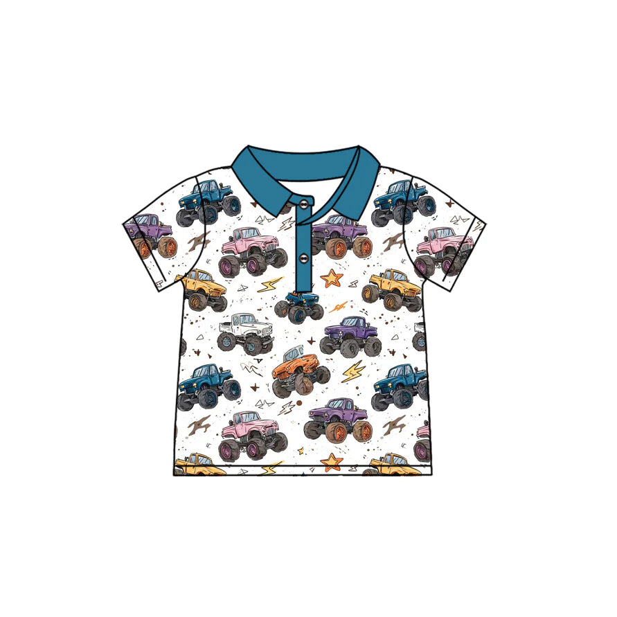 ( Moq 5 ) Preorder Baby Boys Kids Short Sleeves Trucks Stars Polo Shirt Tops