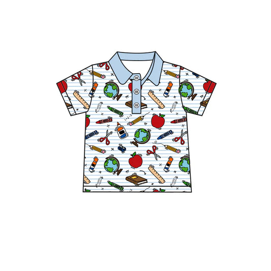 ( No moq ) Preorder Baby Boys Kids Short Sleeves Apple Pencil Back to School Shirt Tops
