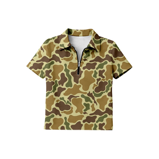 ( Moq 5 ) Preorder Baby Boys Kids Short Sleeves Southern Camo Zipper Pullover Shirt Tops