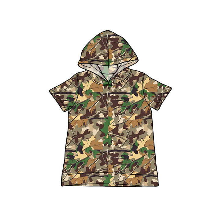 ( Moq 5 ) Preorder Baby Boys Kids Short Sleeves Leaves Hoodie Shirt Pullover
