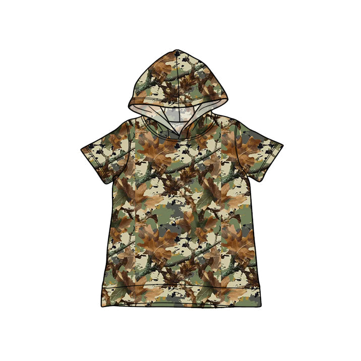 ( Moq 5 ) Preorder Baby Boys Kids Short Sleeves Leaves Hoodie Shirt Camo Tops