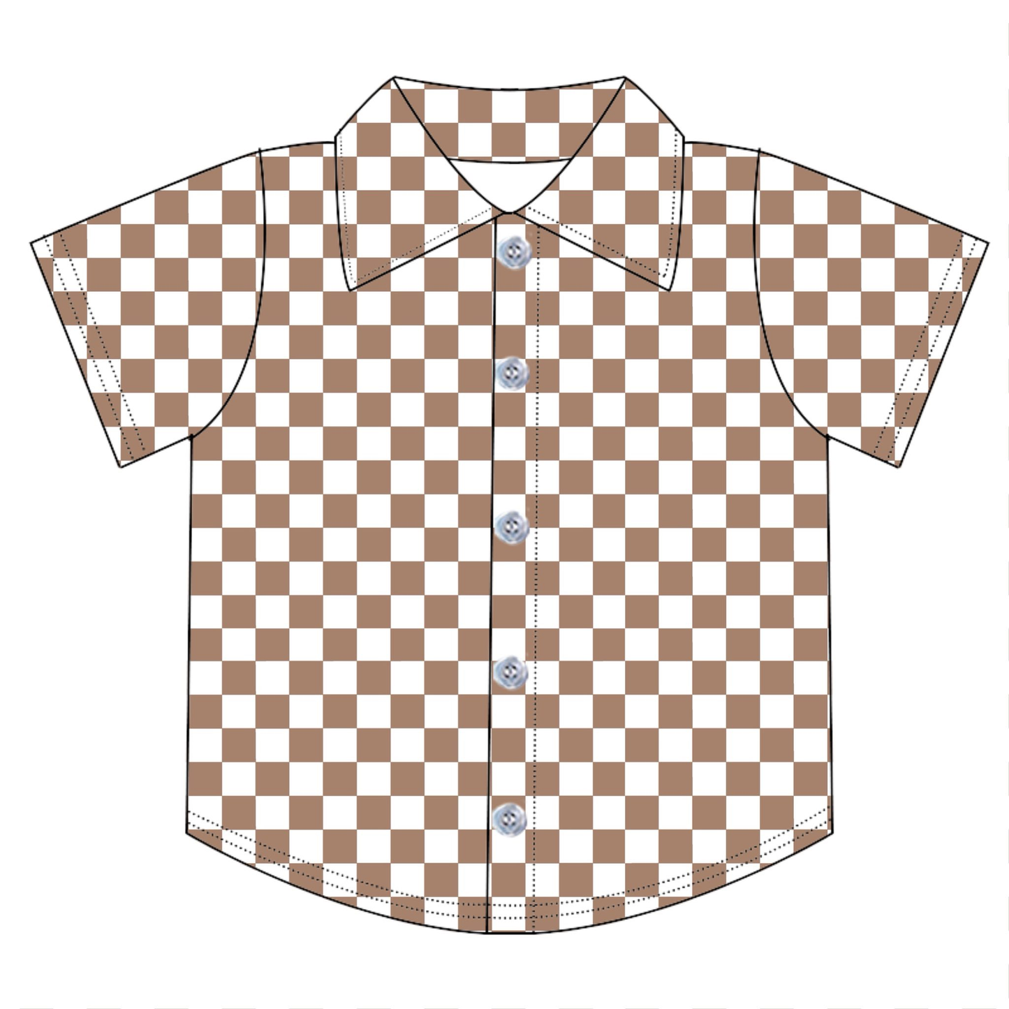 ( Moq 5 ) Preorder Baby Boys Kids Short Sleeves Khaki Checked Buttons Shirt Tops