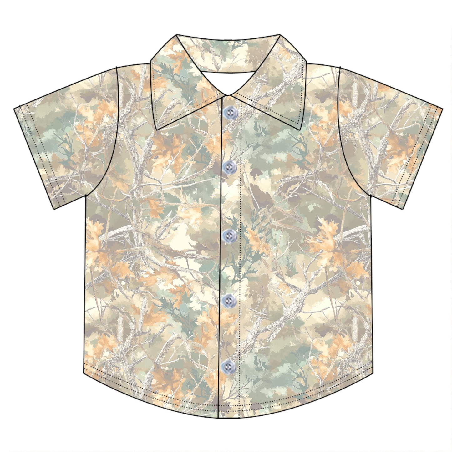 ( Moq 5 ) Preorder Baby Boys Kids Short Sleeves Leaves Buttons Shirt Camo Tops