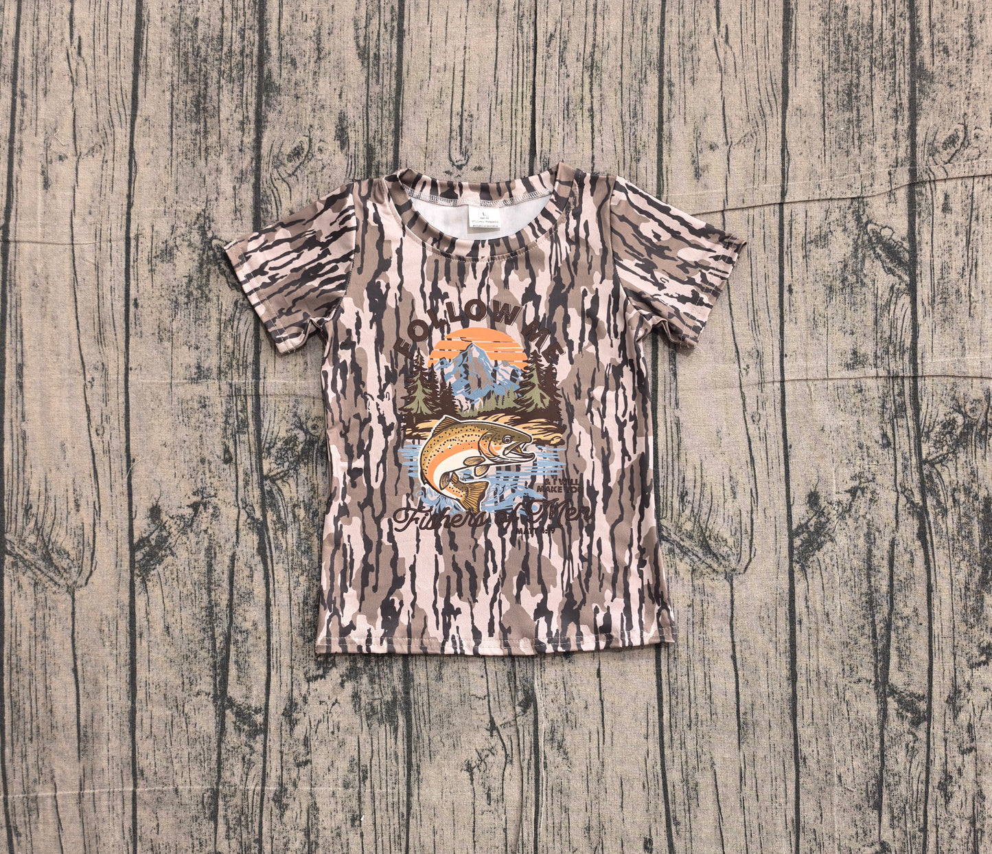 ( No moq ) Preorder Baby Boys Kids Short Sleeves Fish Camo Tee Shirt