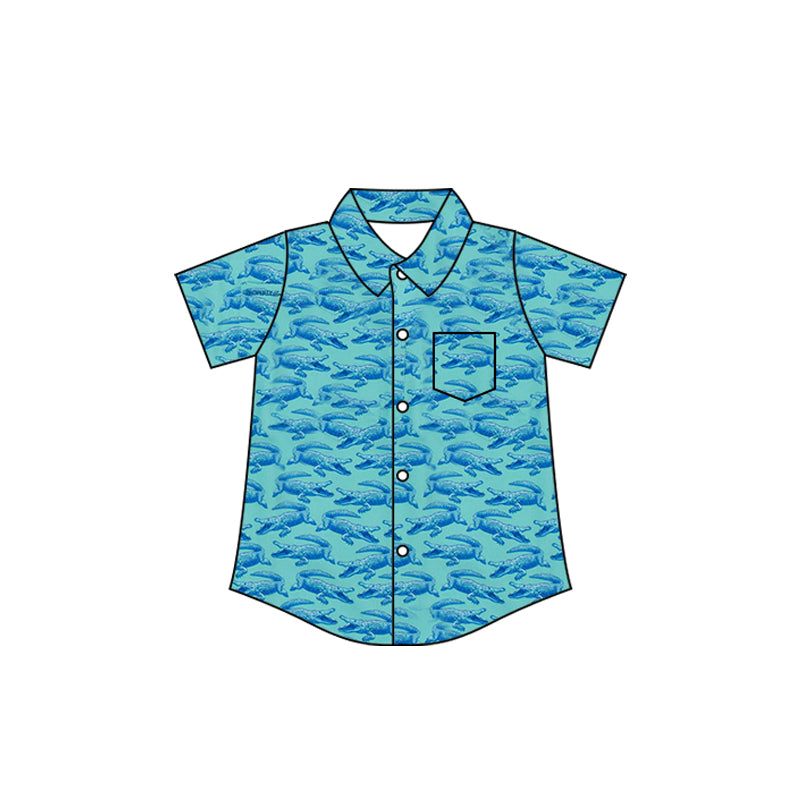 ( Moq 5 ) Preorder Baby Boys Toddler Short Sleeves Buttons Pocket Shirt Green Tops
