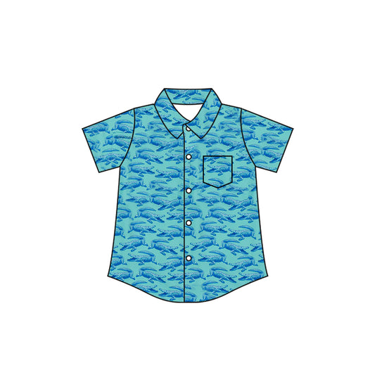 ( Moq 5 ) Preorder Baby Boys Toddler Short Sleeves Buttons Pocket Shirt Green Tops