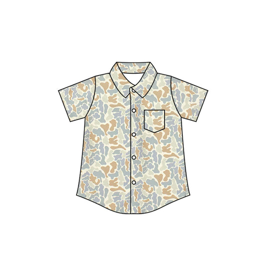 ( Moq 5 ) Preorder Baby Boys Toddler Short Sleeves Buttons Pocket Shirt Camo Tops