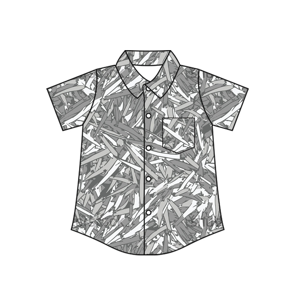 ( Moq 5 ) Preorder Baby Boys Toddler Short Sleeves Buttons Pocket Shirt Leaves Tops