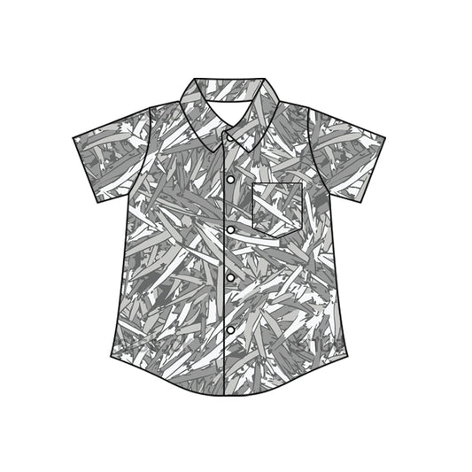 ( Moq 5 ) Preorder Baby Boys Toddler Short Sleeves Buttons Pocket Shirt Leaves Tops
