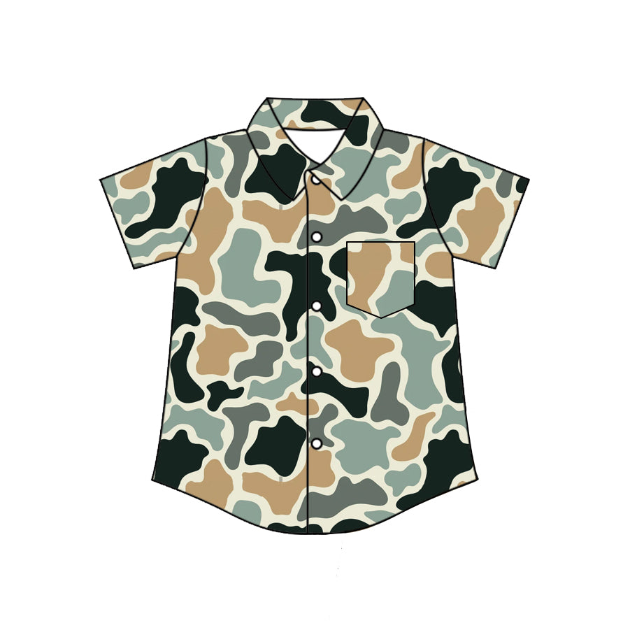 ( Moq 5 ) Preorder Baby Boys Kids Short Sleeves Buttons Pocket Shirt Tops Camo Clothes