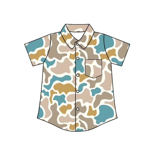 ( Moq 5 ) Preorder Baby Boys Kids Short Sleeves Buttons Pocket Shirt Tops Southern Camo Clothes