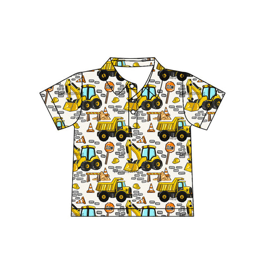 ( Moq 5 ) Preorder Baby Boys Kids Short Sleeves Excavator Buttons Shirt Tops Clothes