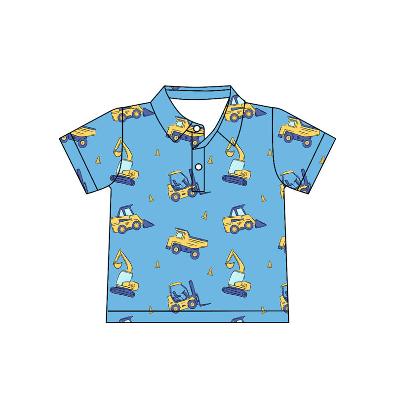 ( Moq 5 ) Preorder Baby Boys Toddler Blue Short Sleeves Construction Polo Shirt Tops