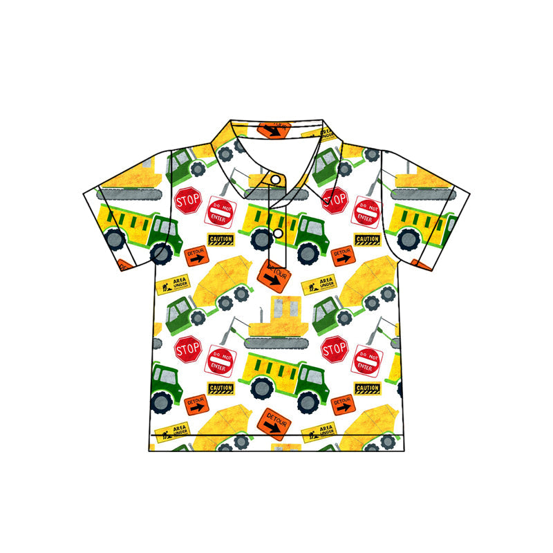 ( Moq 5 ) Preorder Baby Boys Kids Short Sleeves Construction Tops Polo Shirt