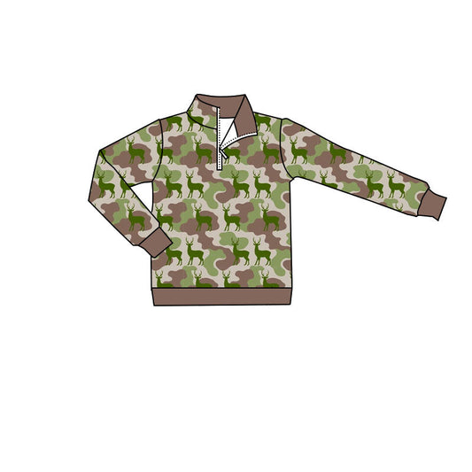 ( Moq 5 ) Preorder Baby Boys Kids Camo Long Sleeves Deer Zipper Shirt Hunting Pullovers Clothes