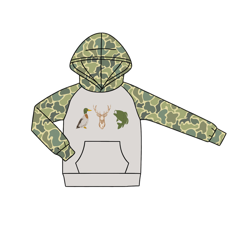 ( Moq 5 ) Preorder Baby Boys Kids Duck Deer Fish Pocket Camo Hoodie Pullover Shirt Hunting Clothes