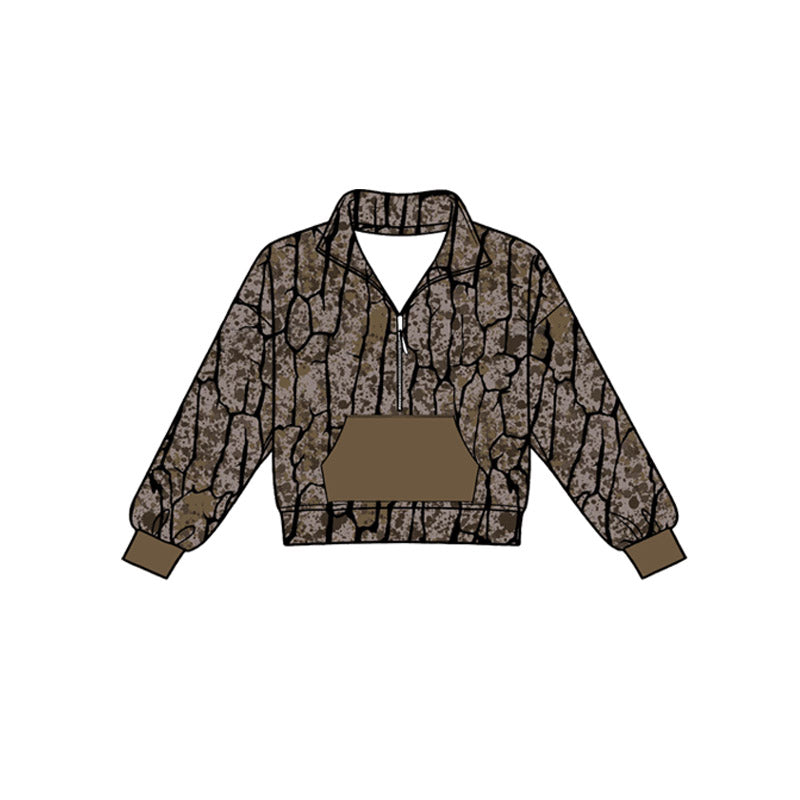 ( Moq 5 ) Preorder Baby Boys Toddler Long Sleeves Zipper Pocket Pullover Southern Camo Shirt