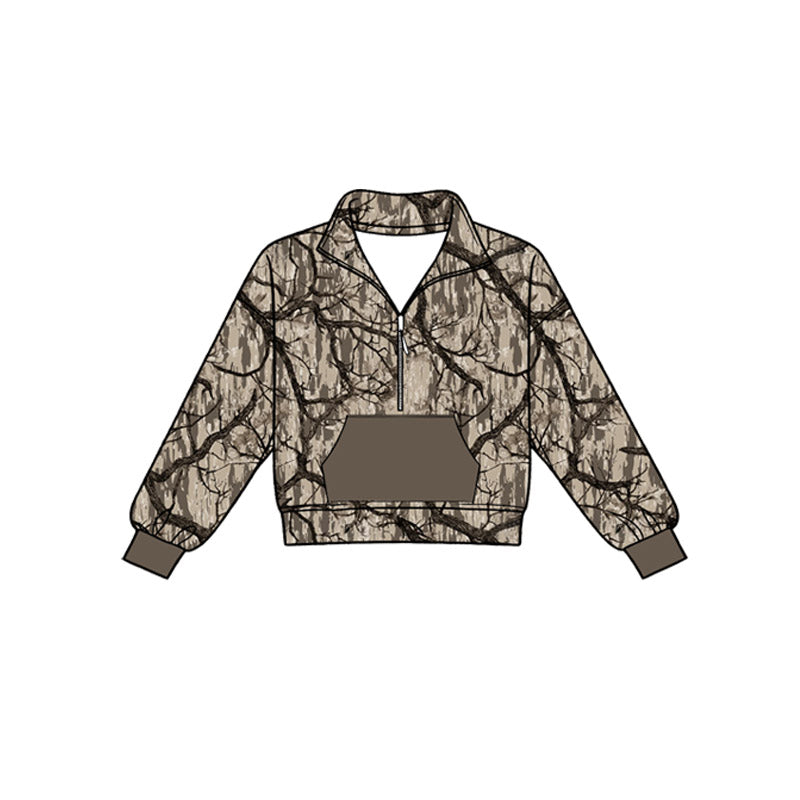 ( Moq 5 ) Preorder Baby Boys Long Sleeves Zipper Pocket Pullover Southern Camo Shirt