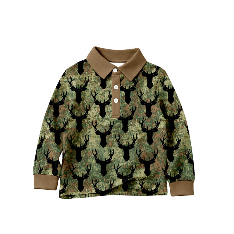 ( Moq 5 ) Preorder Baby Boys Kids Long Sleeves Camo Deer Buttons Shirt Tops Clothes