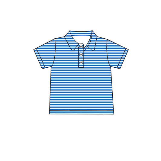 ( Moq 5 ) Preorder Baby Boys Kids Short Sleeves Blue Stripes Tops Polo Shirt