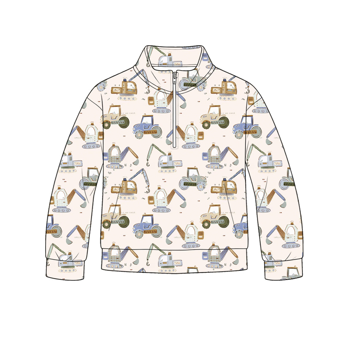 ( Moq 5 ) Preorder Baby Boys Kids Long Sleeves Trucks Zipper Pullover Construction Shirt