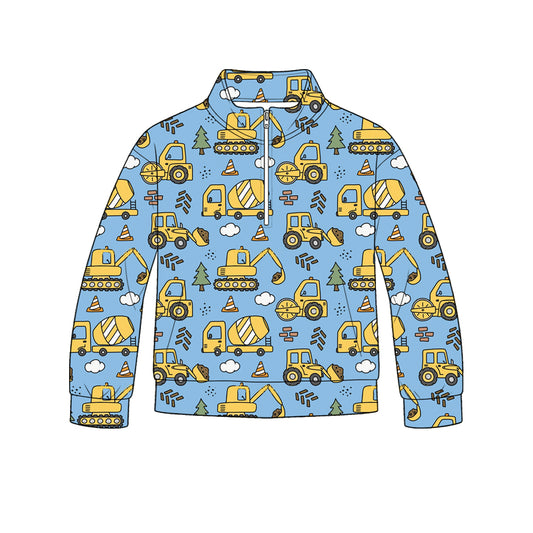 ( Moq 5 ) Preorder Baby Boys Kids Long Sleeves Zipper Pullover Construction Blue Shirt