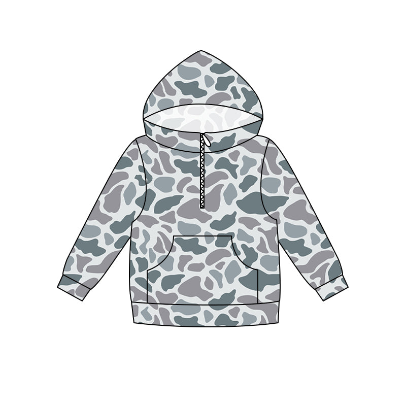 ( Moq 5 ) Preorder Baby Boys Kids Grey Camo Long Sleeves Pocket Hoodie Zipper Shirt Tops