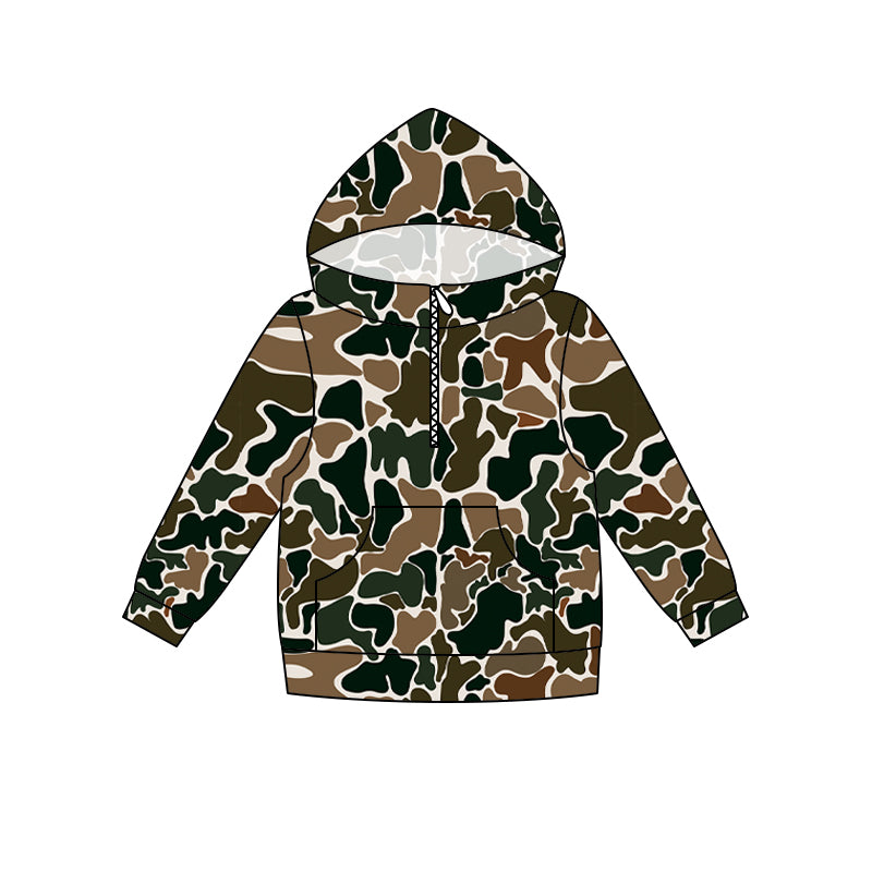 ( Moq 5 ) Preorder Baby Boys Kids Long Sleeves Brown Camo Pocket Hoodie Zipper Shirt Tops