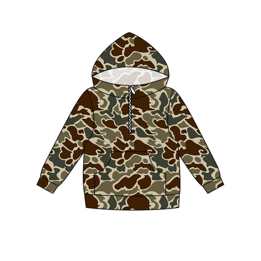 ( Moq 5 ) Preorder Baby Boys Kids Long Sleeves Pocket Hoodie Zipper Camo Shirt Tops