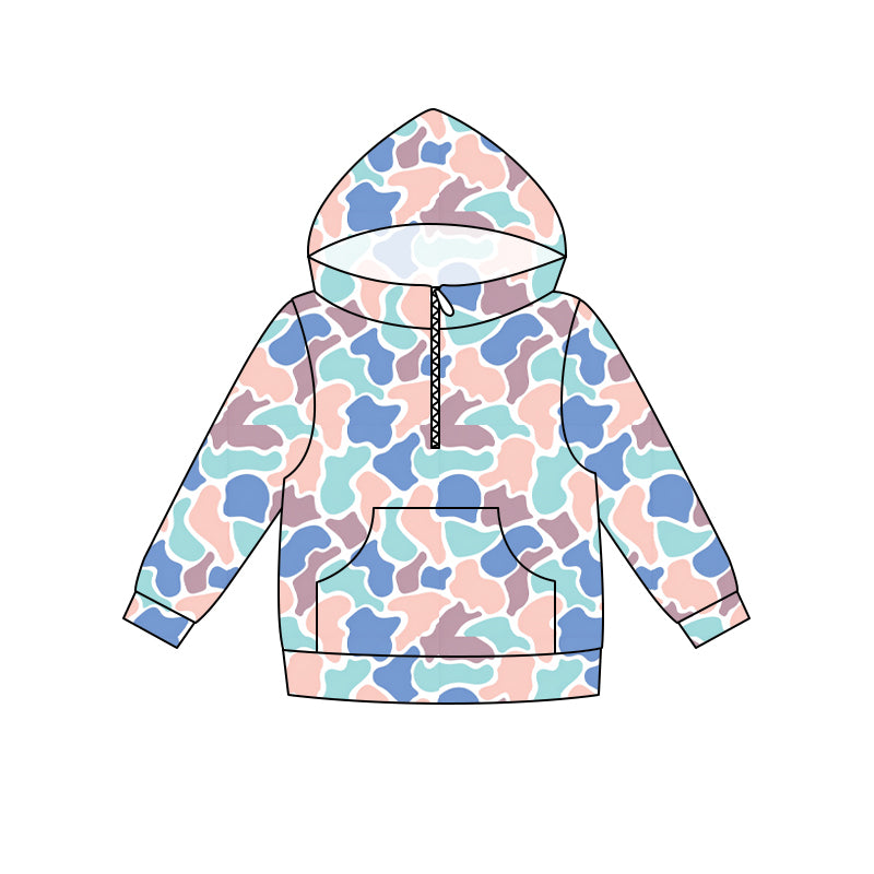 ( Moq 5 ) Preorder Baby Boys Kids Long Sleeves Pocket Hoodie Zipper Shirt Camo Tops