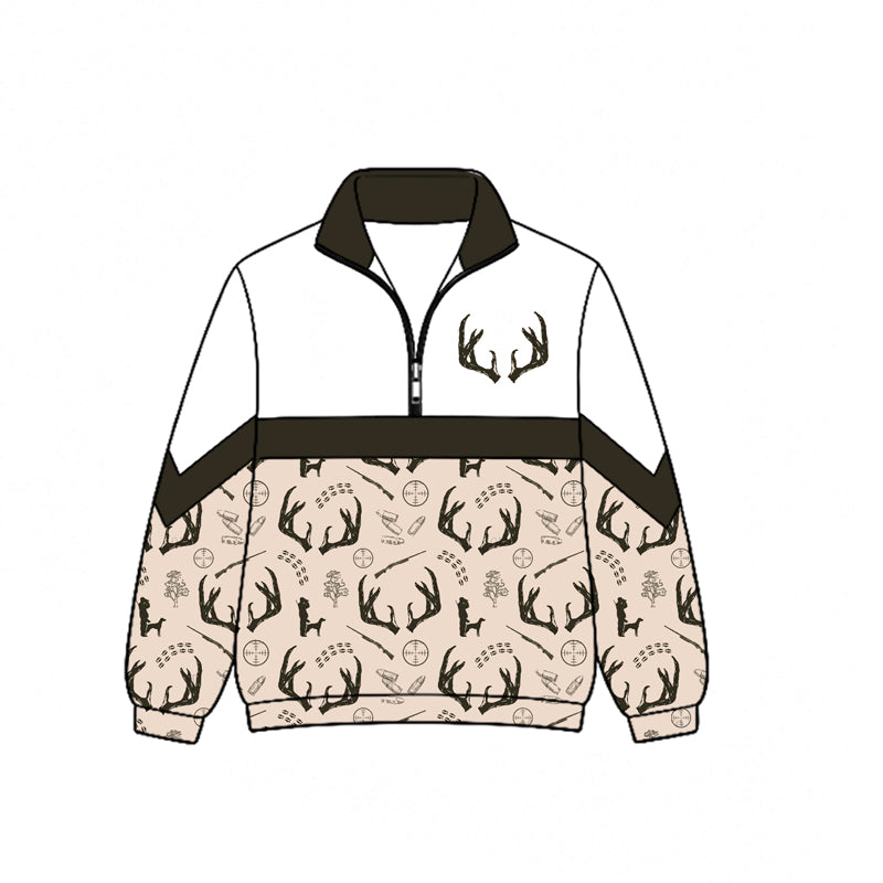 ( Moq 5 ) Preorder Baby Boys Kids Long Sleeves Deer Hunting Zipper Pullover Shirt