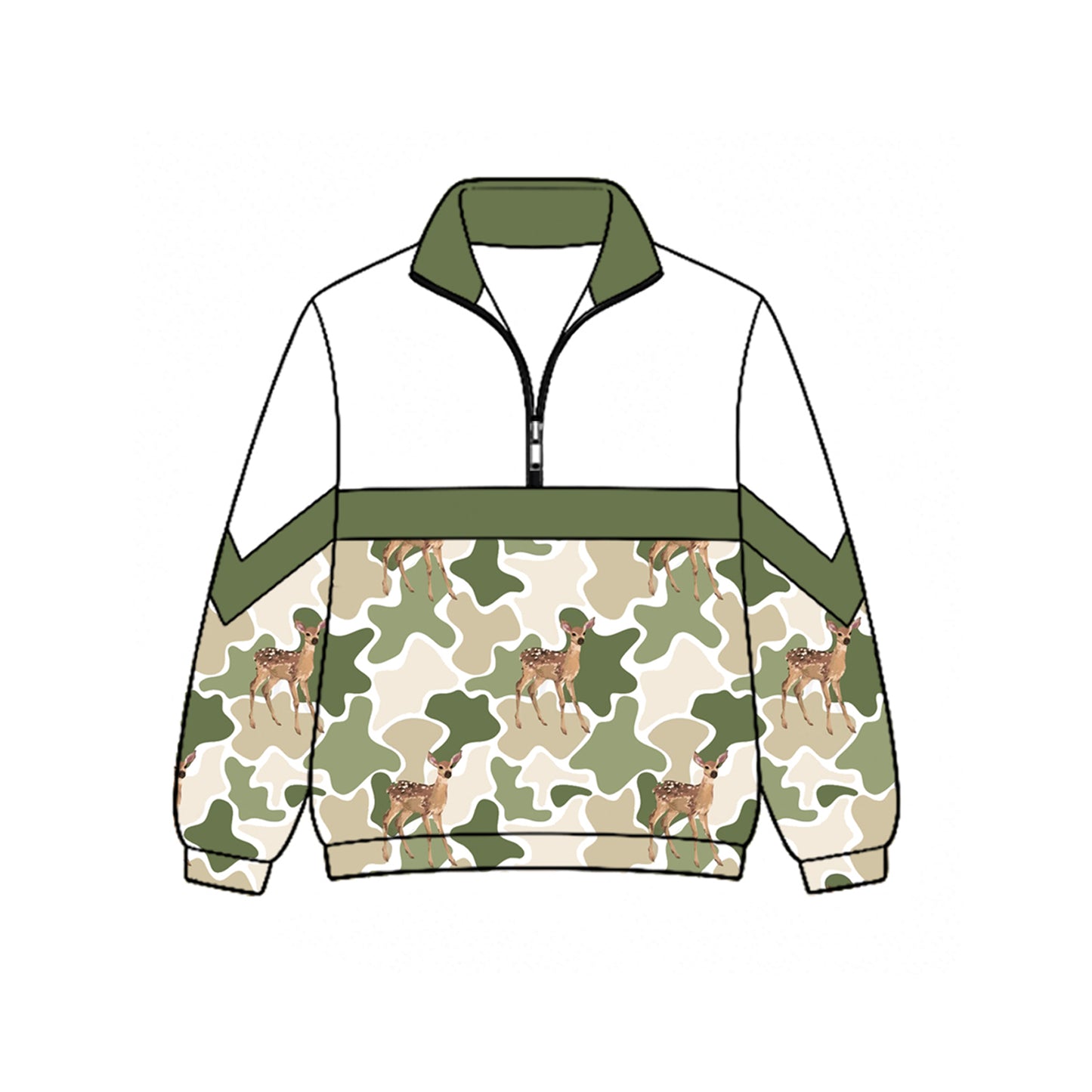 ( Moq 5 ) Preorder Baby Boys Kids Long Sleeves Deer Camo Zipper Pullover Shirt Green Tops