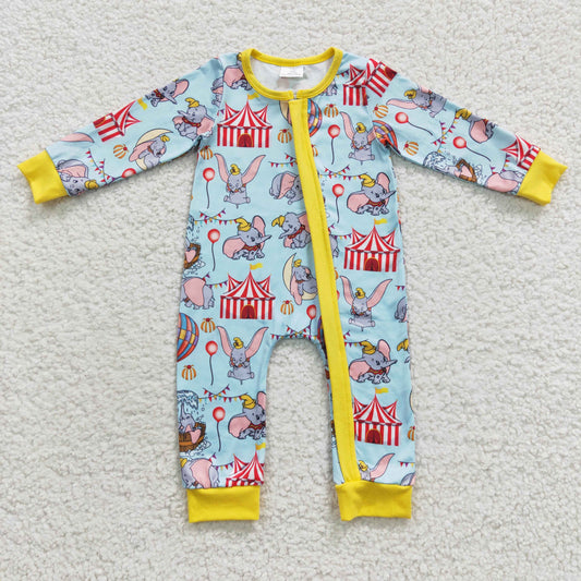LR0346 Baby Girl Long Sleeves Elephant Zipper Romper