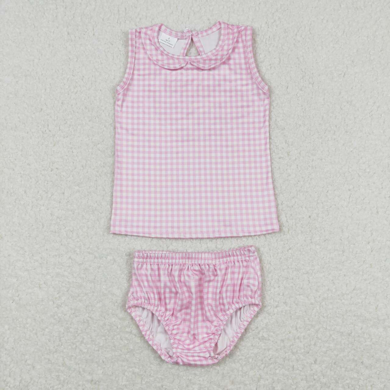 Baby Girl Sleeveless Pink Plaid Tops Bummies Shorts Set