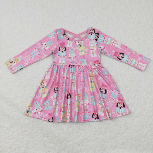 GLD0384 Baby Girl Long Sleeves Christmas Soldier Pink Dress
