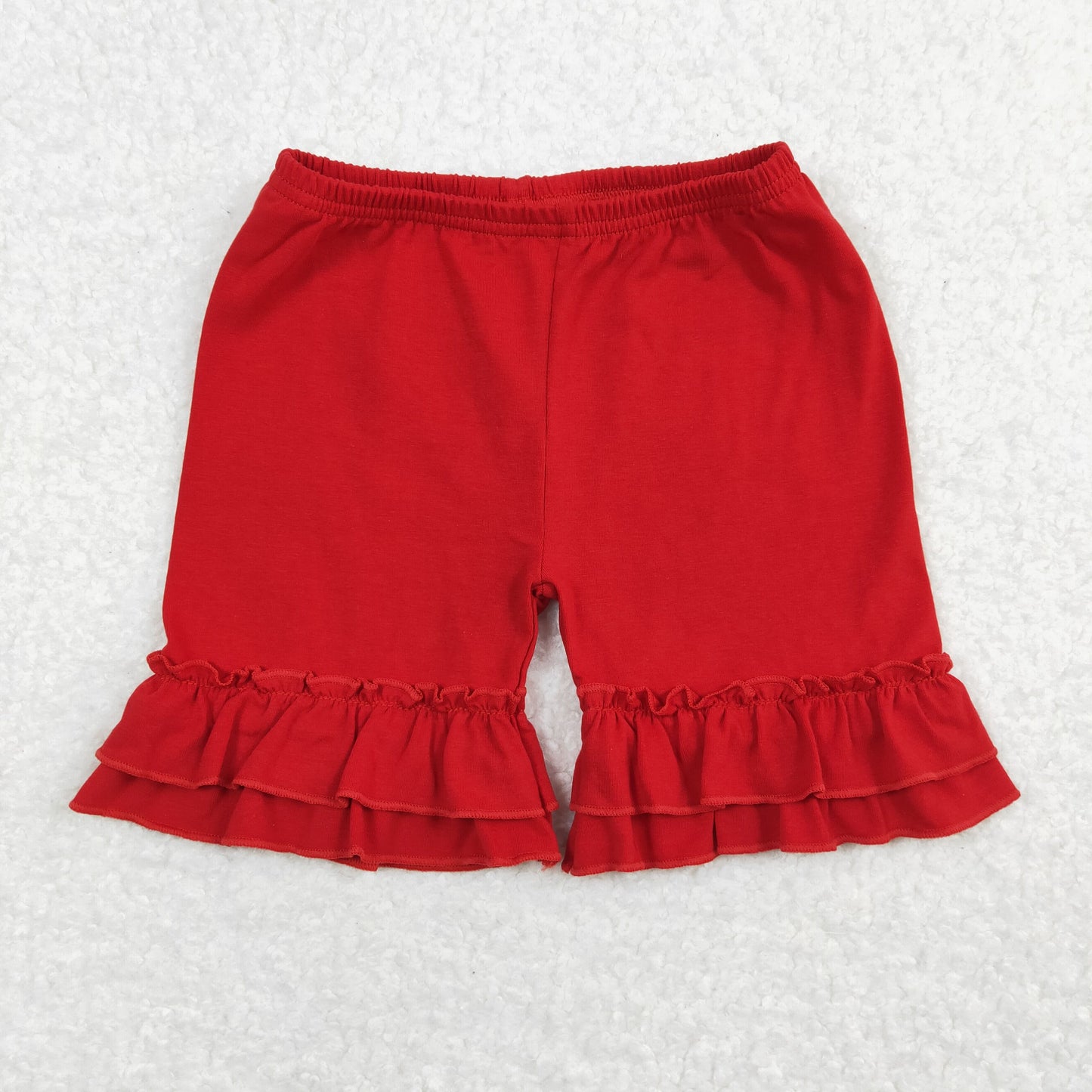 Baby Girl Red Cotton Ruffle Shorts