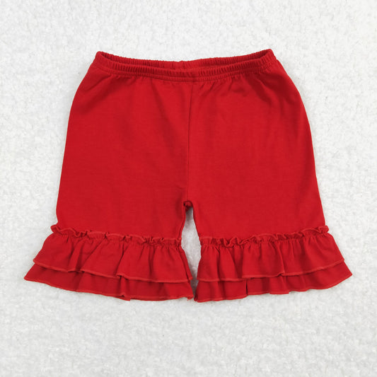 Baby Girl Red Cotton Ruffle Shorts