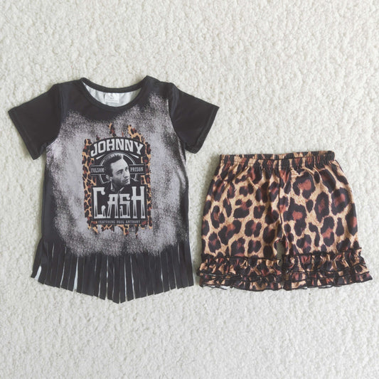 Promotion Baby Girl Short Sleeves Singer Shirt Leopard Shorts Outfit RTS
