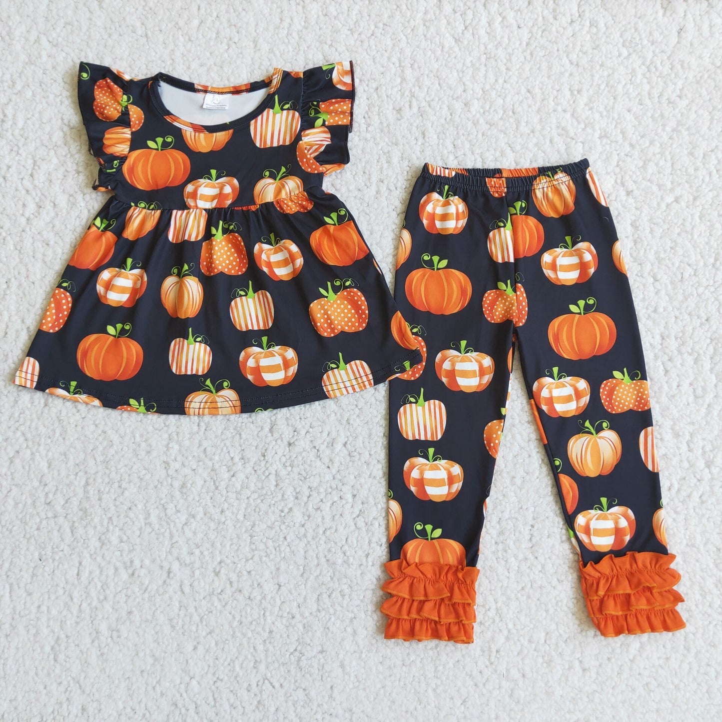 Promotion Baby Girl Short Sleeves Pumpkin Tunic Pants Fall Set RTS