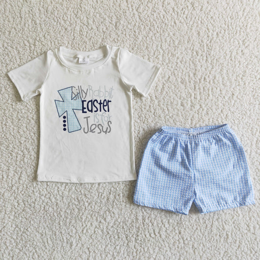 Promotion Easter Baby Boy Silly Rabbit Easter Is For Jesus Shirt Shorts Outfit RTS