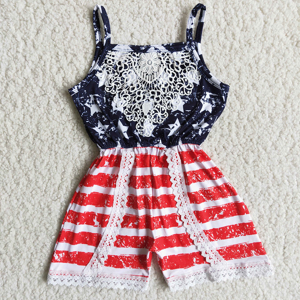 Baby Girl Sleeveless 4th Of July Stars Stripes Sibling Jumpsuit RTS