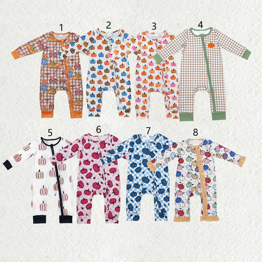 Baby Boy Girl Long Sleeves Pumpkins Zipper Sleeper Romper Sibling Fall Clothes RTS