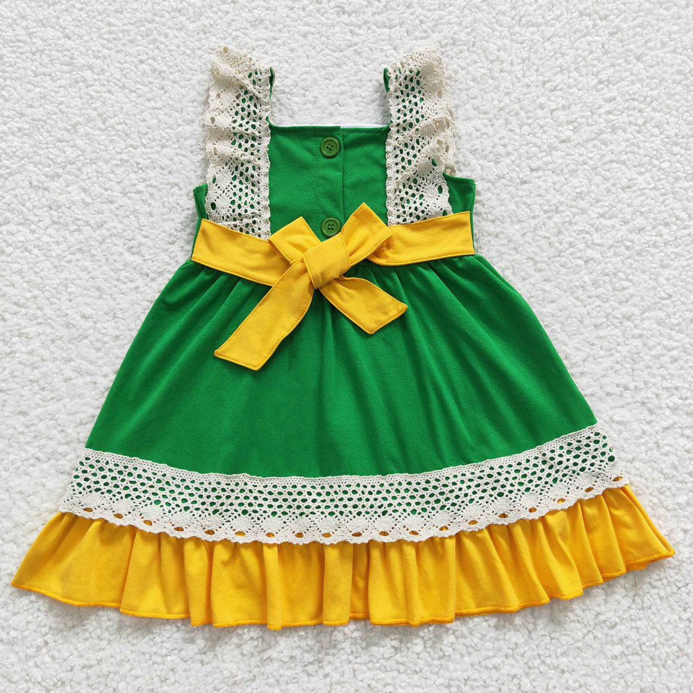 Promotion Baby Girl Pumpkin Lace Cotton Green Dress RTS