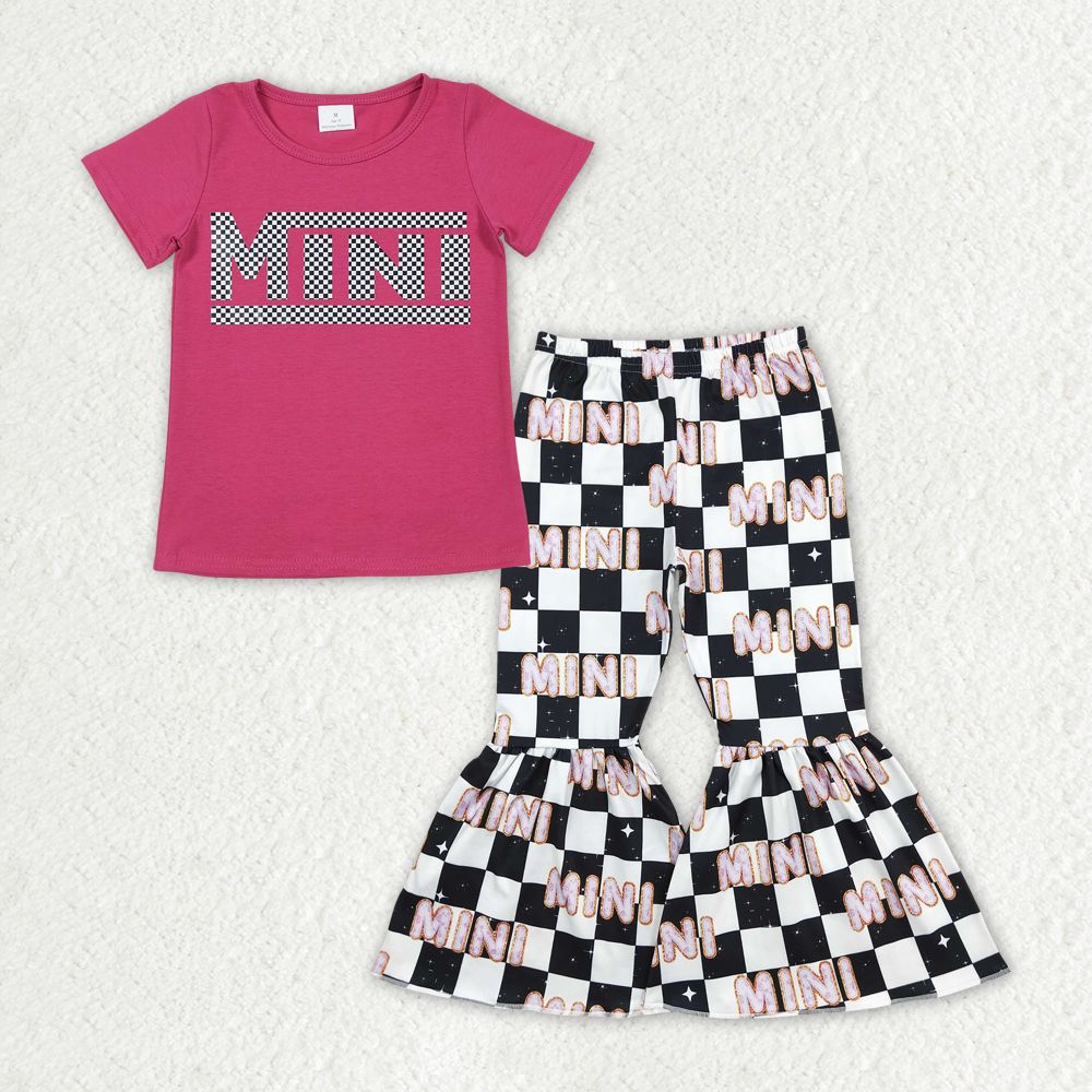Baby Girl Pink Short Sleeves Mini Shirt Checked Bell Pants Set