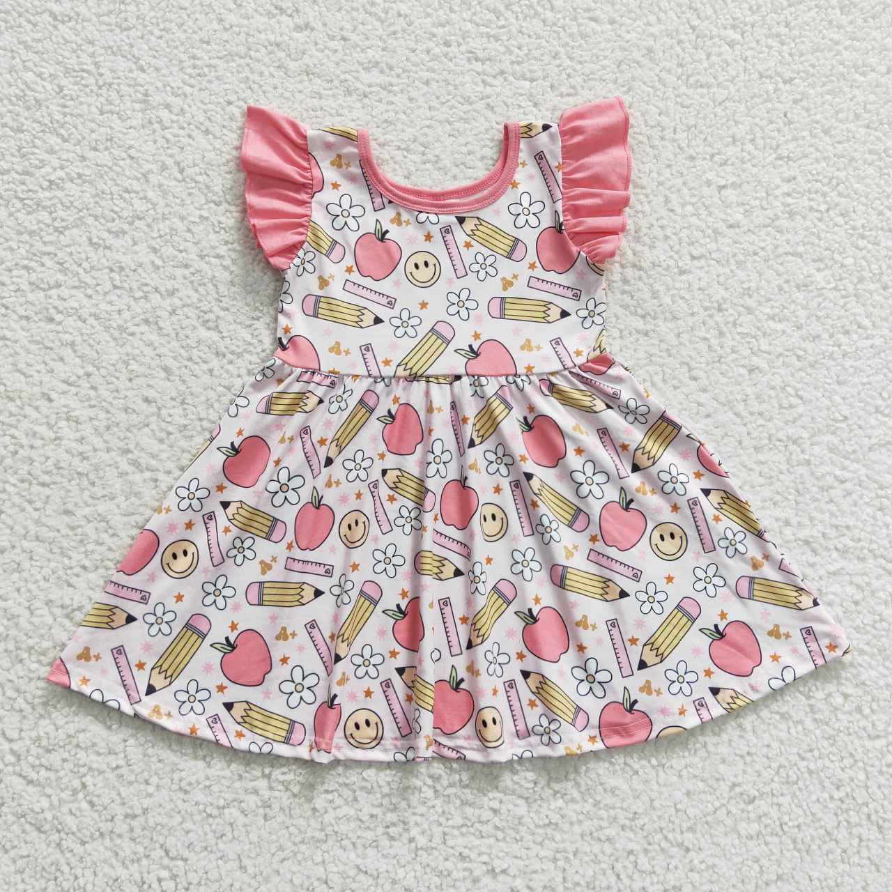 GSD0406 Back To School Baby Girl Short Sleeves Smile Floral Dress